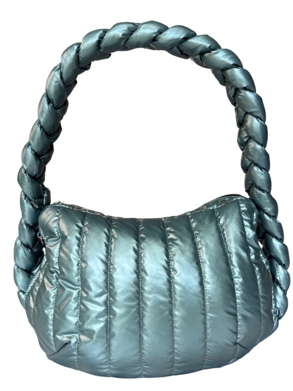 Think Royln Kelsie Quilted Nylon Hobo Bag With Braided Strap In Metallic Teal